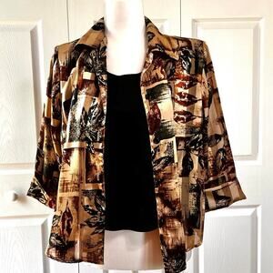 c.b. Collections Petite Medium button down blouse top,  shoulder pads, satiny